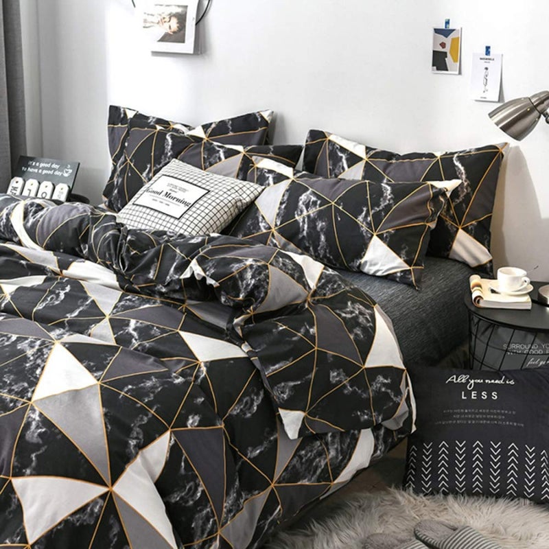 CLOTHKNOW Black White Marble Queen Comforter Set 3Pcs Geometric Bedding Comforter Sets Soft Triangle Geometric Comforter with 2 x Pillow Cases - Image 2